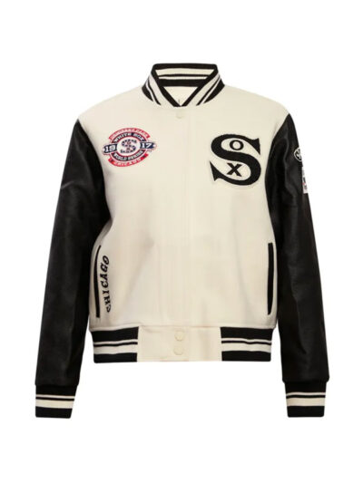 Chicago White Sox Rib Knitted White and Black Varsity Jacket