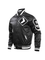 Classic Rib Knitted Chicago White Sox Black Satin Varsity Jacket