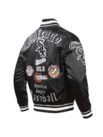 Classic Rib Knitted Chicago White Sox Black Satin Varsity Jacket