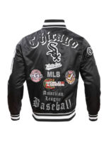 Classic Rib Knitted Chicago White Sox Black Satin Varsity Jacket