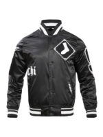 Classic Rib Knitted Chicago White Sox Black Satin Varsity Jacket