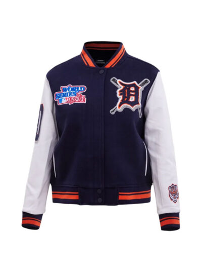 Detroit Tigers Men's Baseball Team Players Navy and White Varsity Jacket