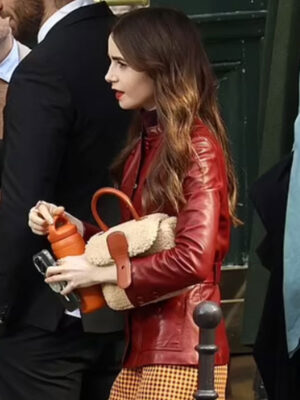 Emily In Paris S04 Lily Collins Maroon Leather Jacket