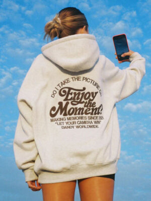 Enjoy The Moment Oversized Gray Pullover Hoodie