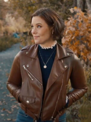 Falling Together 2024 Ashley Williams Brown Leather Jacket