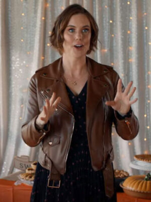 Falling Together 2024 Ashley Williams Brown Leather Jacket