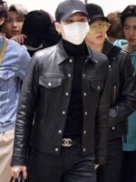 Fashion Suga BTS Airport Trucker Black Leather Jacket