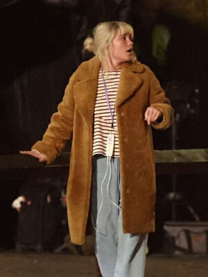 Florence Pugh We live in Time Brown Shearling Coat