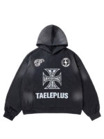 Gothic Cross Print Oversized Pullover Hoodie