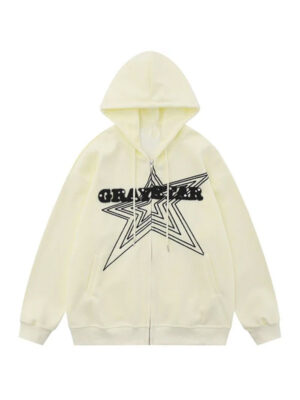 Gray Flocked Star Oversized Pullover Hoodie