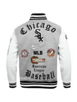 Grey and White Chicago White Sox Baseball Team Players Varsity Jacket