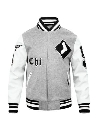 Grey and White Chicago White Sox Baseball Team Players Varsity Jacket