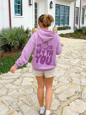 He Is With You Purple Oversized Pullover Hoodie