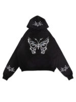 Heart Spider Web Butterfly Oversized Black Hoodie