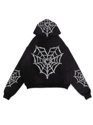 Heart Spider Web Butterfly Oversized Black Hoodie