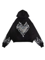 Heart Spider Web Butterfly Oversized Black Hoodie