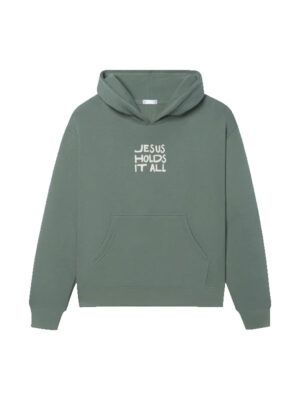 Jesus Holds It All Oversized Green Pullover Hoodie