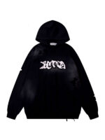 Letter Patch Ripped Oversized Pullover Hoodie