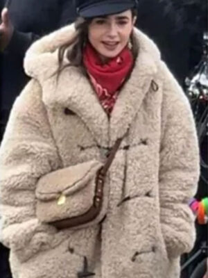 Lily Collins Emily In Paris S04 Hooded Shearling Coat