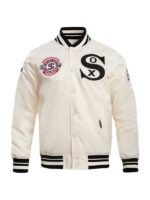 Men’s Retro Classic Chicago White Sox Rib Satin White Varsity Jacket