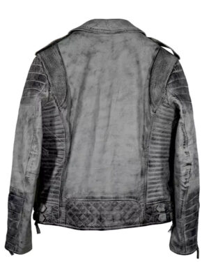 Men’s Smoke Gray Quilted Biker Weathered Leather Jacket