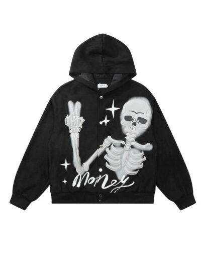 Money Peace Sign Skull Oversized Hoodie