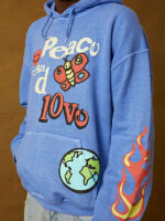 Peace And Love Oversized Blue Pullover Hoodie