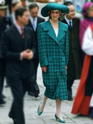 Princess Diana Green Plaid Trench Coat