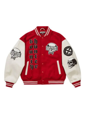 Red Wool & Leather Supreme Bounty Hunter Varsity Jacket