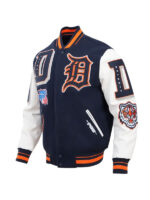 Ribbed Knitted Detroit Tigers Wool & Leather Varsity Jacket