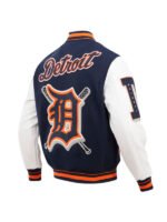 Ribbed Knitted Detroit Tigers Wool & Leather Varsity Jacket