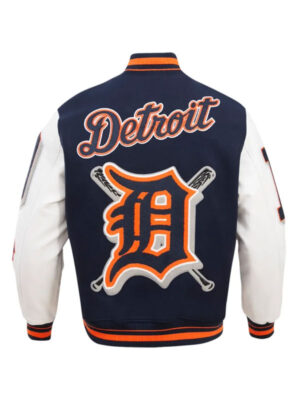 Ribbed Knitted Detroit Tigers Wool & Leather Varsity Jacket