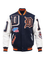 Ribbed Knitted Detroit Tigers Wool & Leather Varsity Jacket