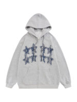 Saercow Denim Stars Patch Zip-Up Hoodie