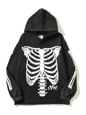 Saint Skeleton Oversized Black Pullover Hoodie