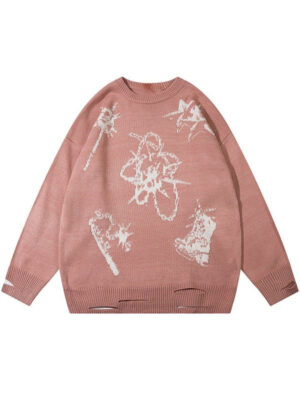 Star Pattern Oversized Knitted Sweater