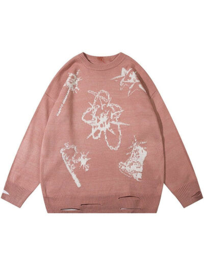 Star Pattern Oversized Knitted Sweater