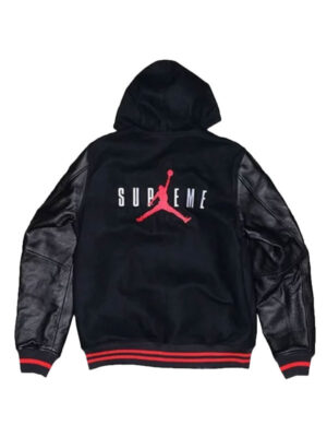 Supreme x Jordan Black Hooded Varsity Jacket