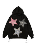 Unisex Colorful Star Patch Pullover Hoodie