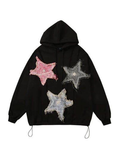 Unisex Colorful Star Patch Pullover Hoodie