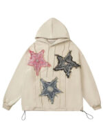 Unisex Colorful Star Patch Pullover Hoodie