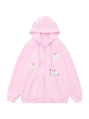 Unisex Cute Devil Ear Zip-Up Hoodie