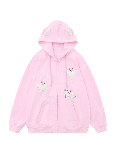 Unisex Cute Devil Ear Zip-Up Hoodie