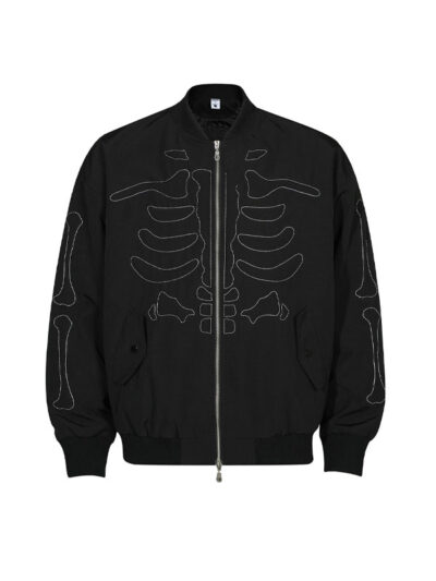 Unisex Dark Skeleton Black Bomber Jacket