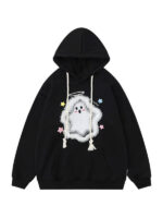 Unisex Flocked Ghost Oversized Pullover Hoodie