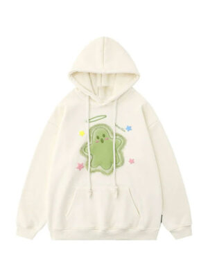 Unisex Flocked Ghost Oversized Pullover Hoodie