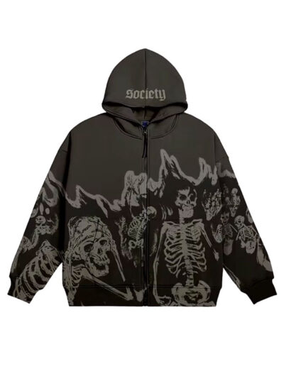 Unisex Gothic Anime Skull Zip-Up Hooded Jacket