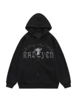 Unisex Radeyen Rhinestone Cross Zip-Up Hoodie