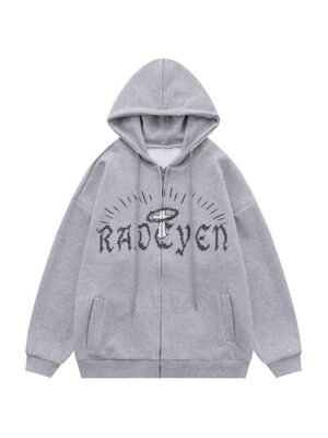 Unisex Radeyen Rhinestone Cross Zip-Up Hoodie