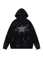 Unisex Star Print Oversized Zip-Up Hoodie